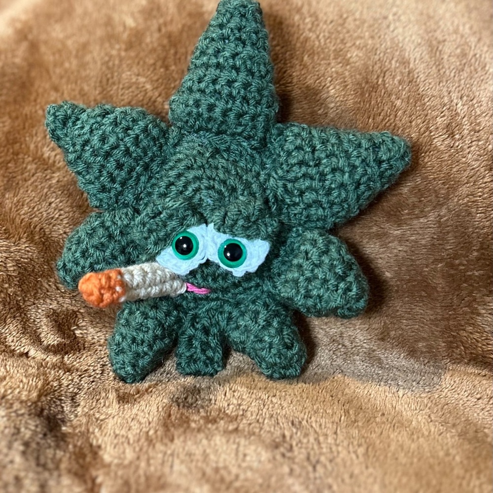 Green Crochet Leaf with Cigarette Plush